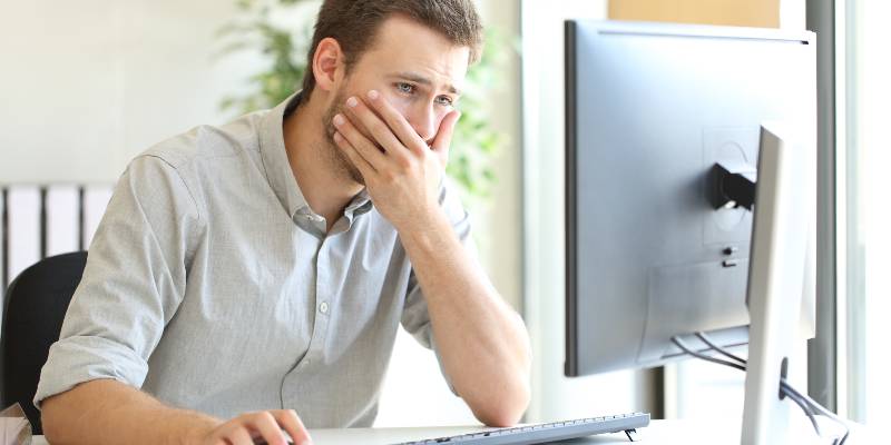 Upset man is working on her system